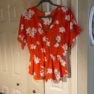 Floral Orange Flowy Blouse